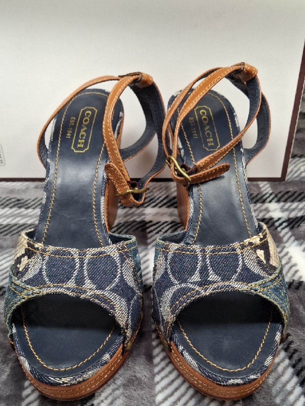 Vintage Coach Denim Patch Espadrille Wedges - Brown/Blue - Picture 4 of 17
